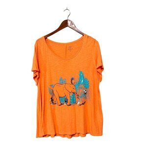 Orange Crown & Ivy Womens Graphic Elephant Tee XL 100% Cotton